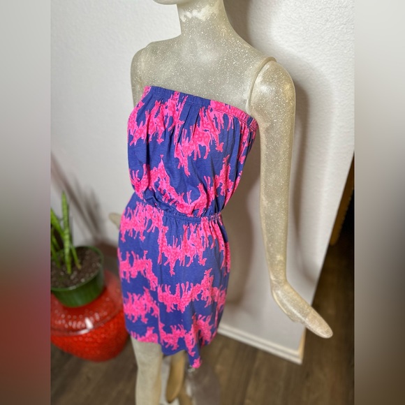 Lily Pulitzer Windsor Giraffe Blue/Pink Strapless Mini Dress. Size XSmall - Picture 6 of 12